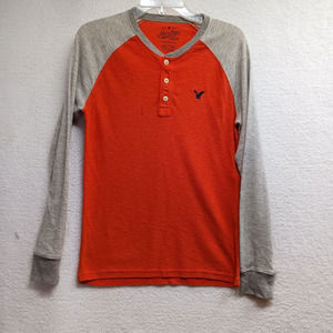 American Eagle Heritage Thermal‎ Henley Orange Sz XS long sleeve